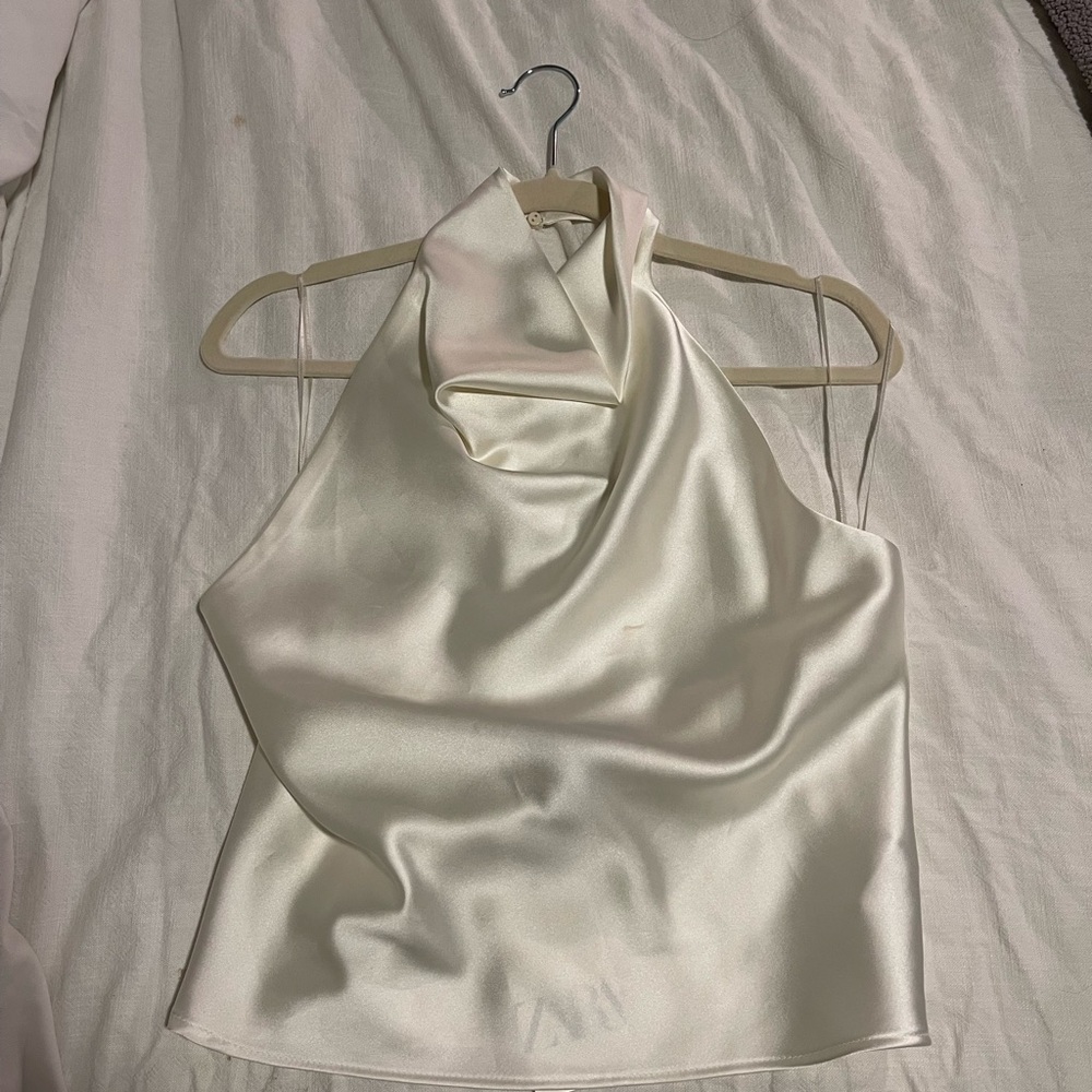 Zara Cream Satin Halter Tank Top